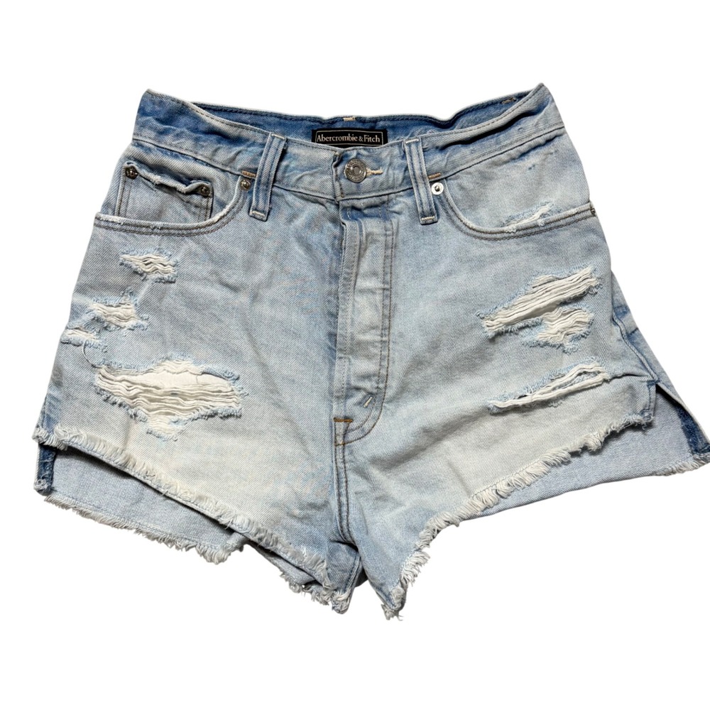 Abercrombie & Fitch Womens Light Wash Distressed High Rise Denim Shorts Sz 24/2